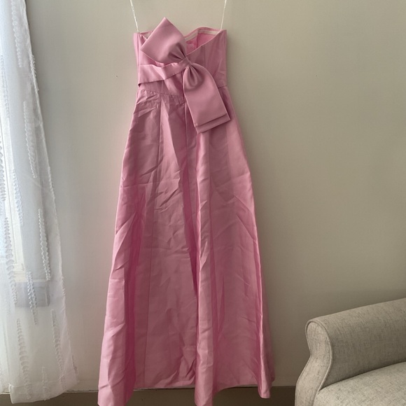 ALFRED SUNG Strapless A-Line Modern Bow Pockets Satin Pink Maxi Dress NWT size 0 - Picture 5 of 15